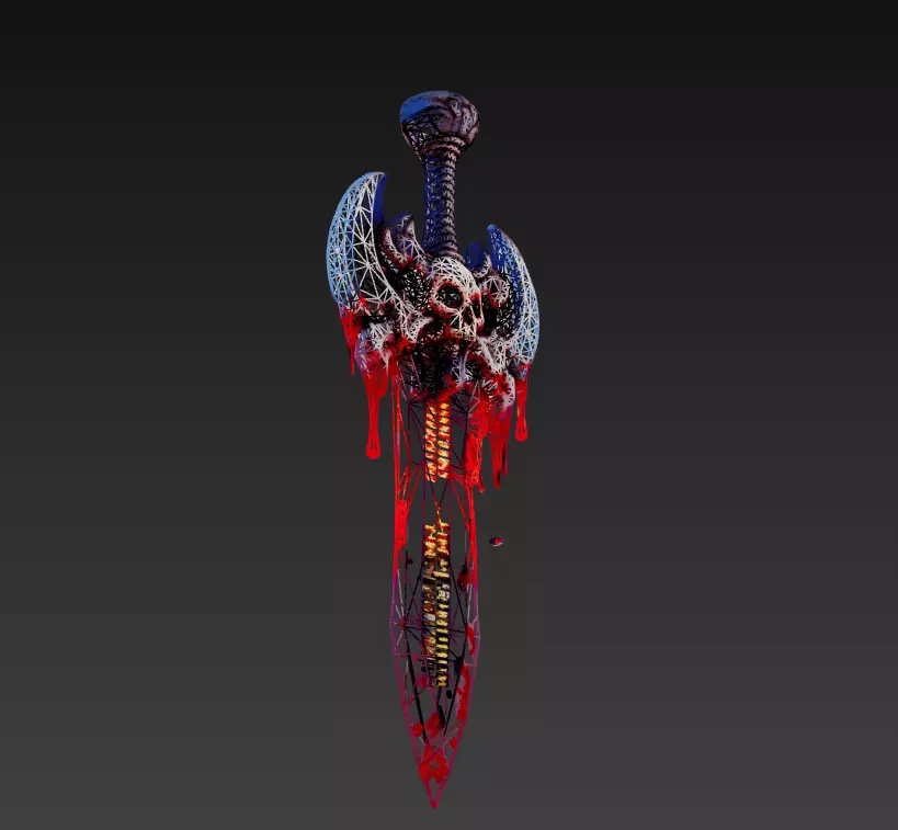 Bloodspire Blade - Stylized Wireframe Skull Sword Low-poly 3D model_1