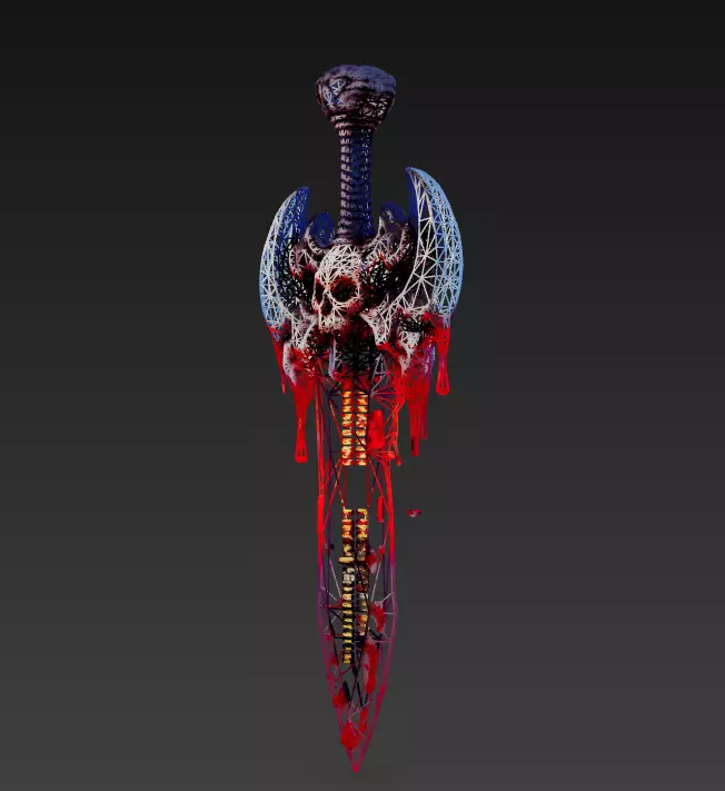 Bloodspire Blade - Stylized Wireframe Skull Sword Low-poly 3D model_0