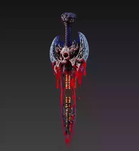 Bloodspire Blade - Stylized Wireframe Skull Sword Low-poly 3D model