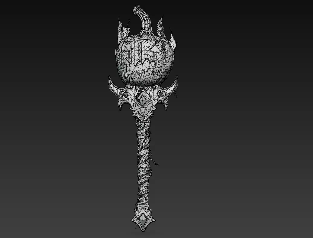 Pumpkinfire Mace - Stylized Halloween Flame Weapon Low-poly 3D model_8
