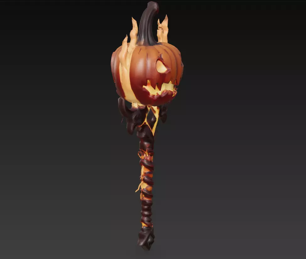 Pumpkinfire Mace - Stylized Halloween Flame Weapon Low-poly 3D model_4