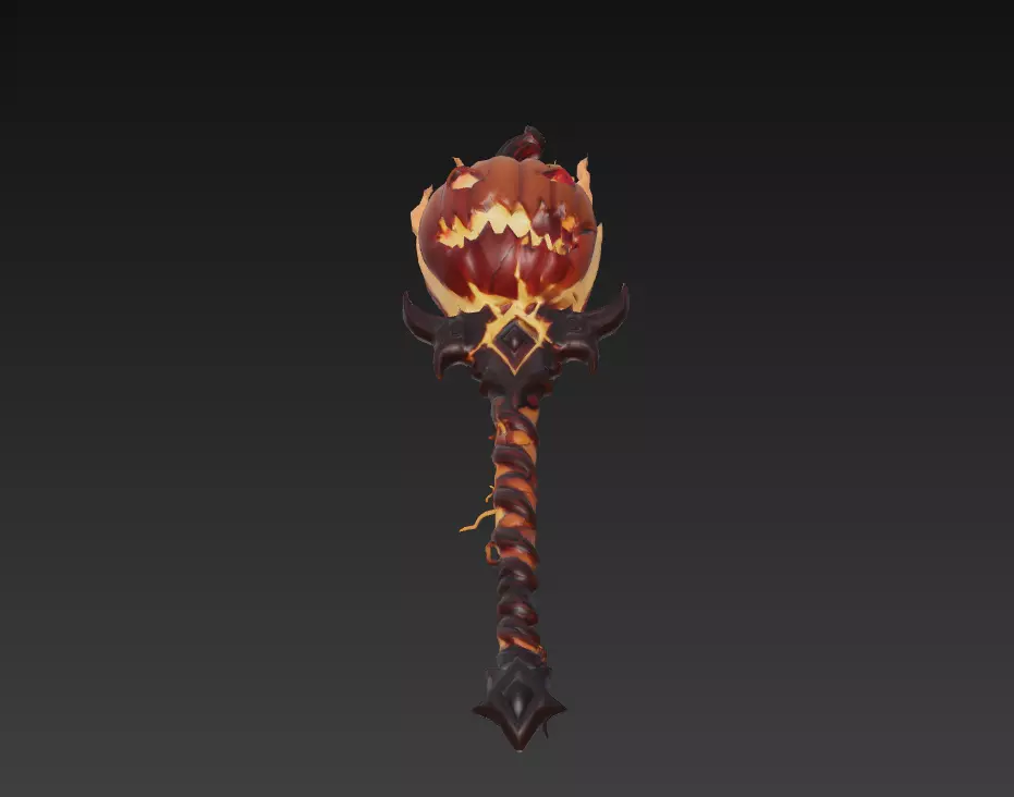 Pumpkinfire Mace - Stylized Halloween Flame Weapon Low-poly 3D model_2