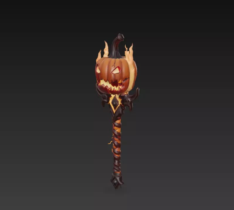 Pumpkinfire Mace - Stylized Halloween Flame Weapon Low-poly 3D model_0