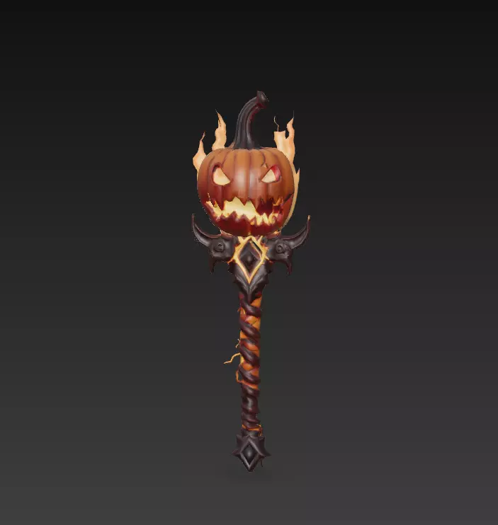 Pumpkinfire Mace - Stylized Halloween Flame Weapon Low-poly 3D model_5