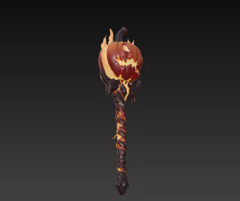 Pumpkinfire Mace - Stylized Halloween Flame Weapon Low-poly 3D model_1