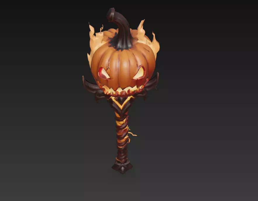 Pumpkinfire Mace - Stylized Halloween Flame Weapon Low-poly 3D model_6
