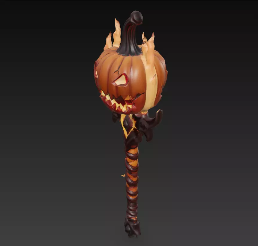 Pumpkinfire Mace - Stylized Halloween Flame Weapon Low-poly 3D model_3