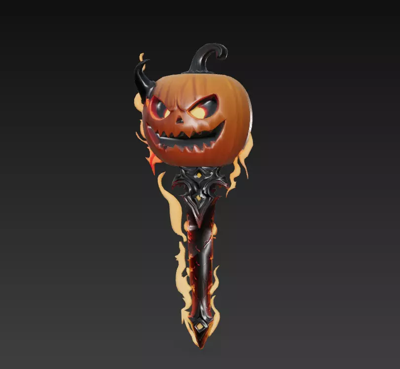 Pumpkinflame Dagger - Stylized Halloween Fire Blade Low-poly 3D model_5