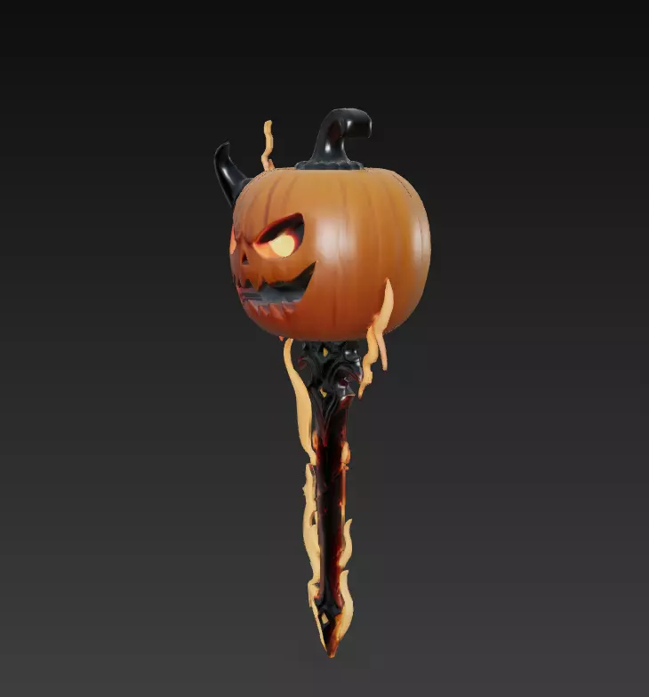 Pumpkinflame Dagger - Stylized Halloween Fire Blade Low-poly 3D model_0