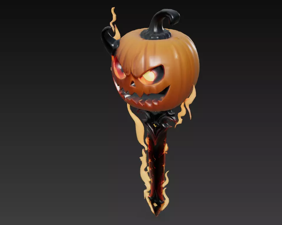 Pumpkinflame Dagger - Stylized Halloween Fire Blade Low-poly 3D model_3