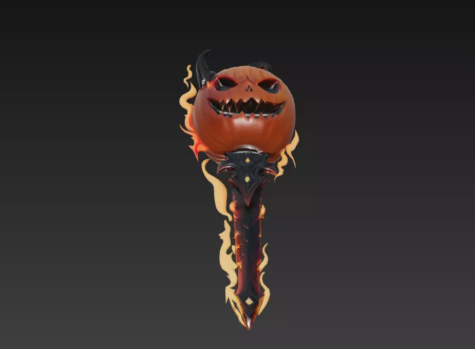 Pumpkinflame Dagger - Stylized Halloween Fire Blade Low-poly 3D model_2
