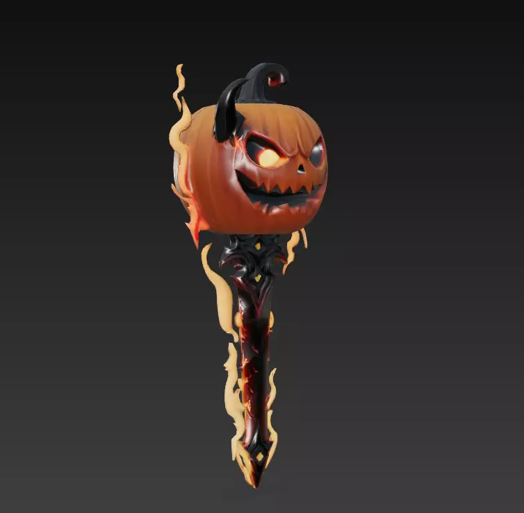 Pumpkinflame Dagger - Stylized Halloween Fire Blade Low-poly 3D model_1