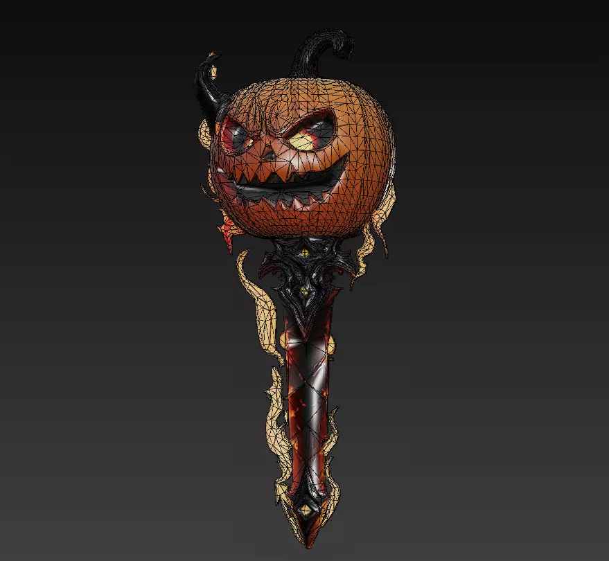 Pumpkinflame Dagger - Stylized Halloween Fire Blade Low-poly 3D model_6