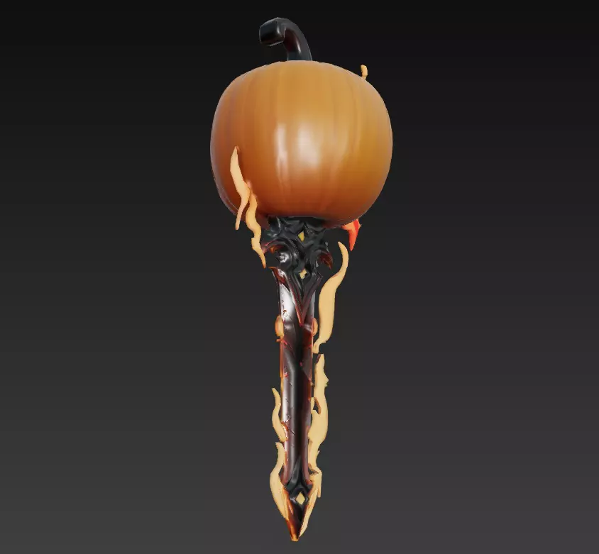 Pumpkinflame Dagger - Stylized Halloween Fire Blade Low-poly 3D model_4