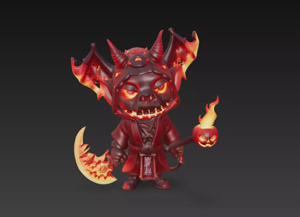 Flame Reaper - Low Poly Stylized Halloween Demon 10K Low-poly 3D model_0