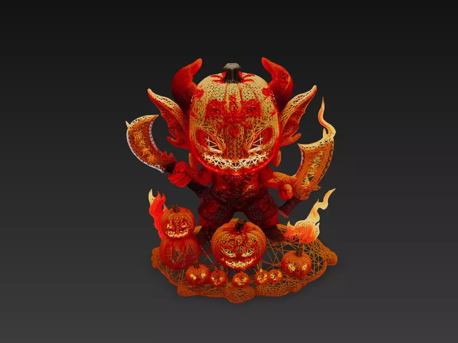 Infernal Pumpkin Overlord - Stylized Wireframe Demon 10K Low-poly 3D model_0