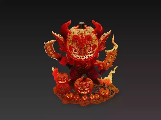Infernal Pumpkin Overlord - Stylized Wireframe Demon 10K Low-poly 3D model Infernal Pumpkin Overlord - Stylized Wireframe Demon 10K Low-poly 3D model