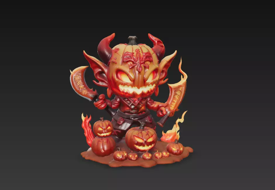 Infernal Pumpkin Overlord - Stylized Wireframe Demon 10K Low-poly 3D model_1