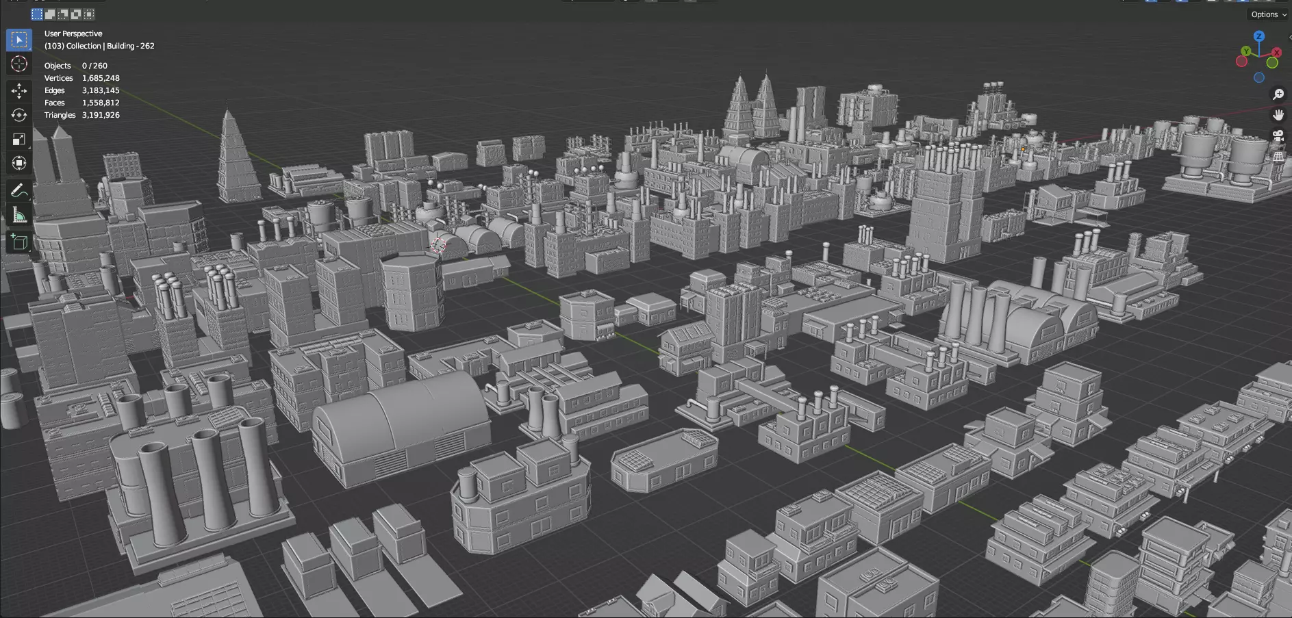 Low Poly City Buildings Pack Of 280 - Game Ready - Untextured Low-poly 3D model_83