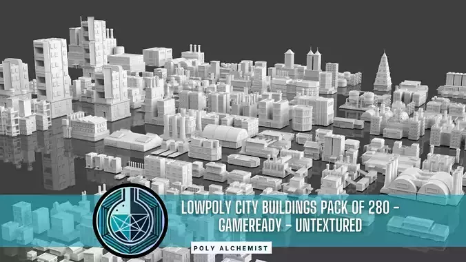 Low Poly City Buildings Pack Of 280 - Game Ready - Untextured Low-poly 3D model Low Poly City Buildings Pack Of 280 - Game Ready - Untextured Low-poly 3D model