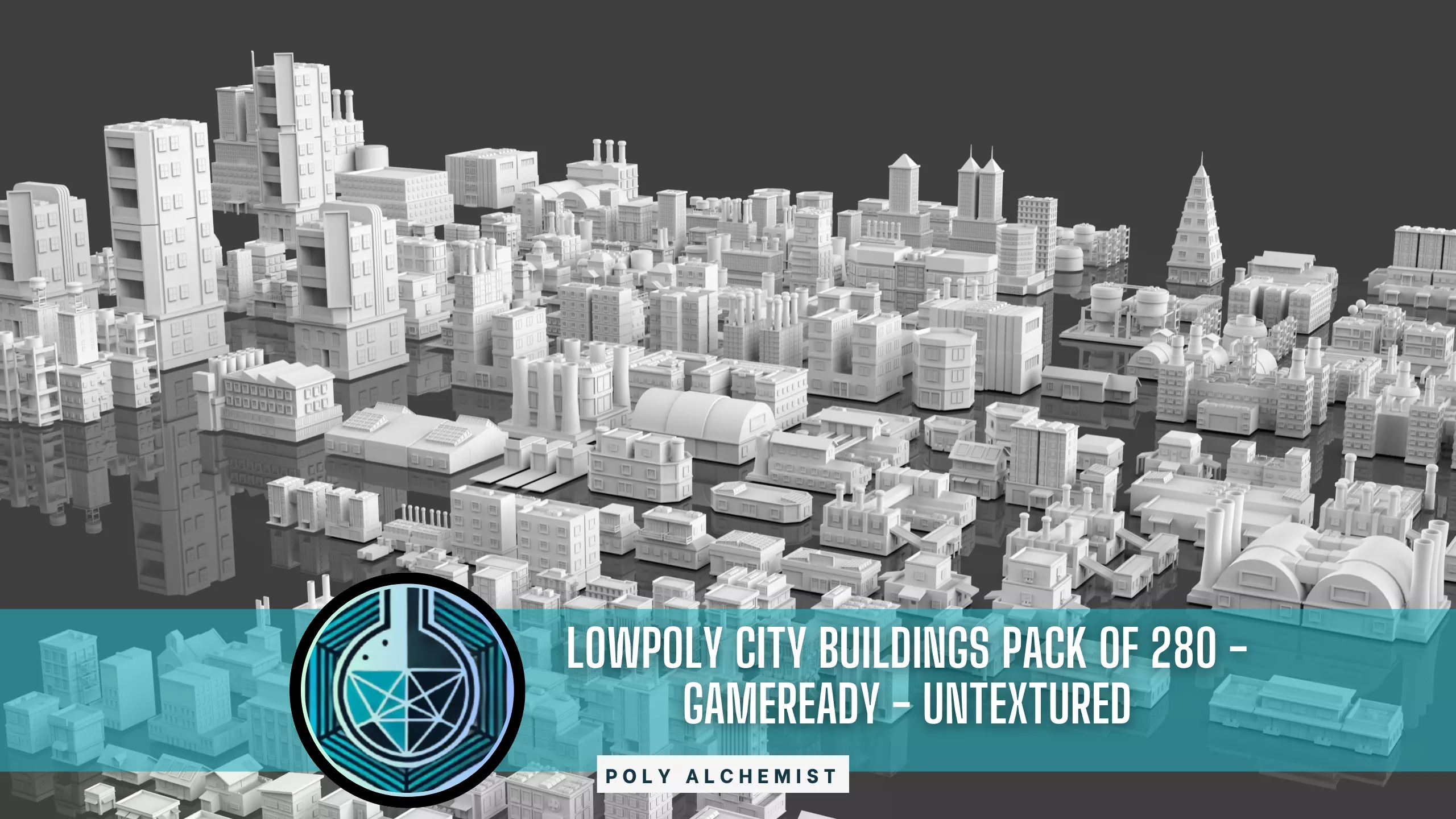 Low Poly City Buildings Pack Of 280 - Game Ready - Untextured Low-poly 3D model_0
