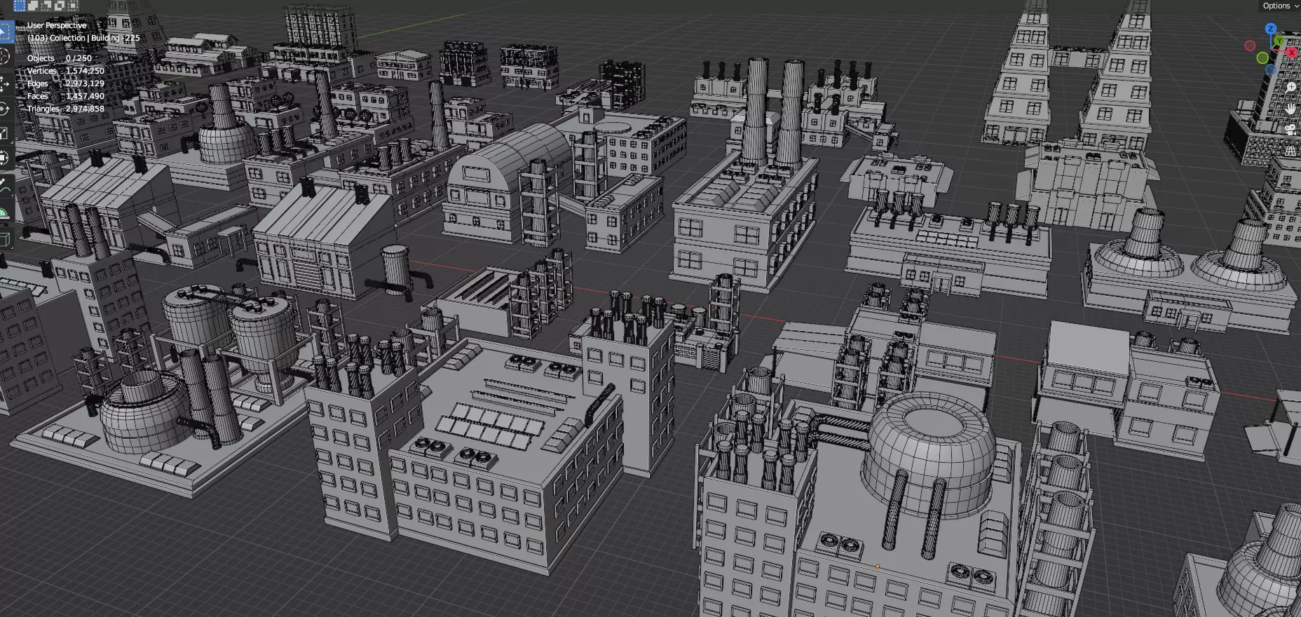 Low Poly City Buildings Pack Of 280 - Game Ready - Untextured Low-poly 3D model_55