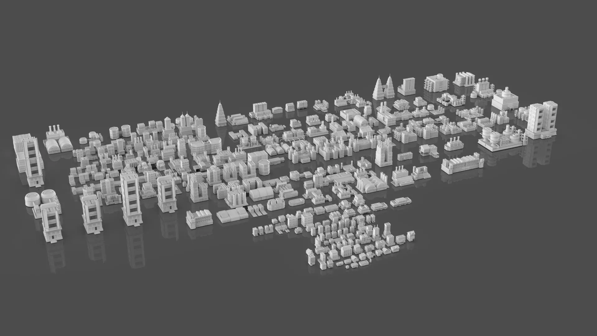 Low Poly City Buildings Pack Of 280 - Game Ready - Untextured Low-poly 3D model_67
