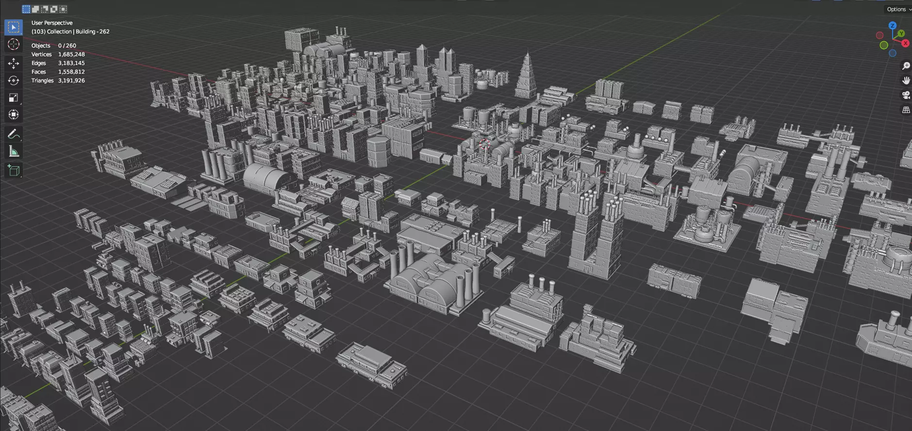 Low Poly City Buildings Pack Of 280 - Game Ready - Untextured Low-poly 3D model_84