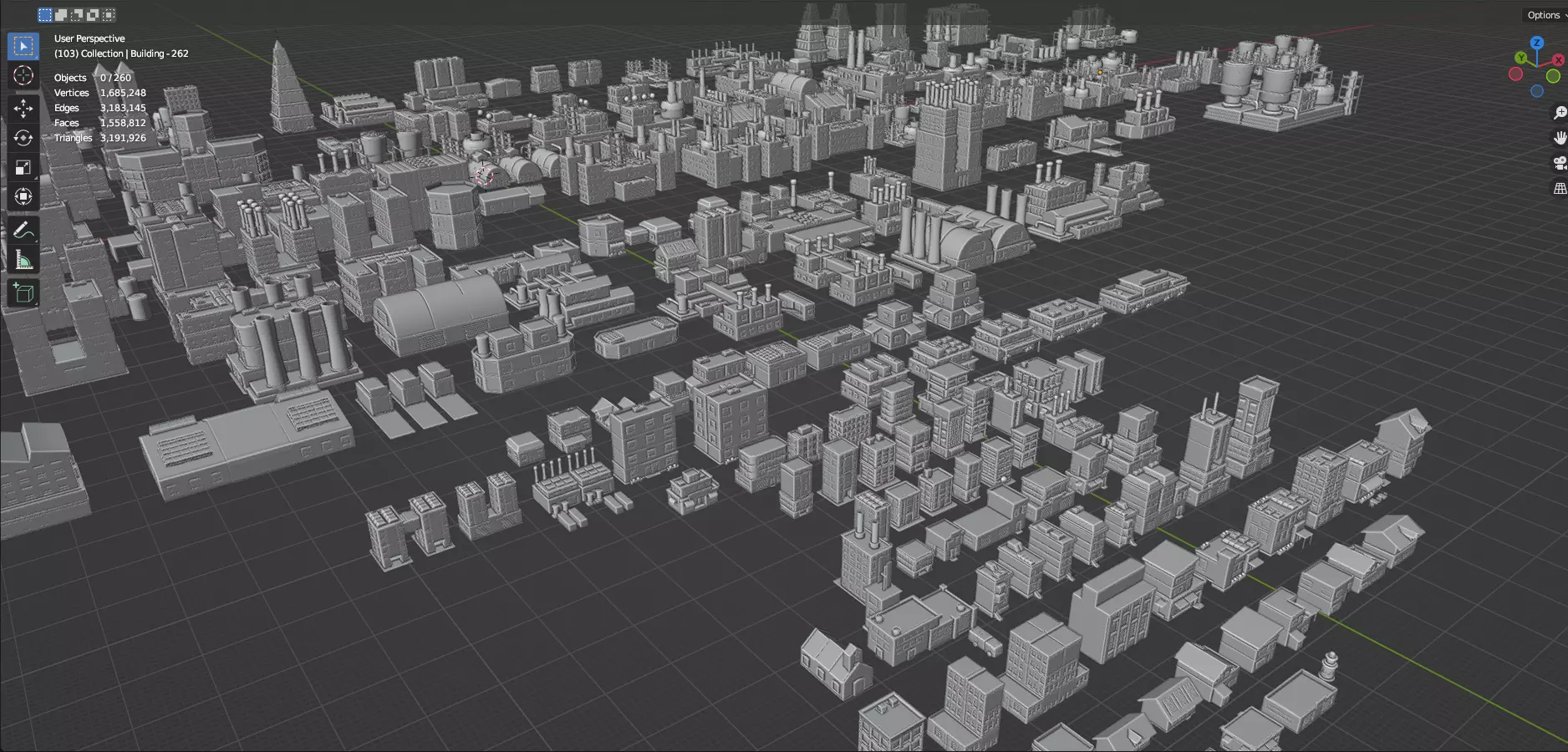 Low Poly City Buildings Pack Of 280 - Game Ready - Untextured Low-poly 3D model_85