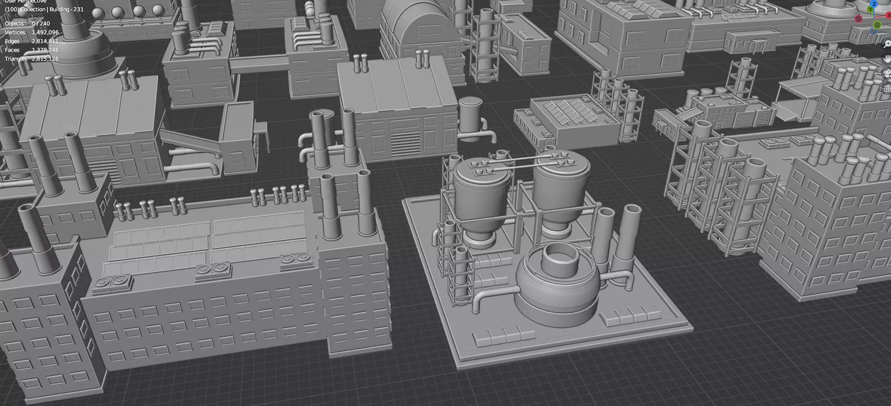 Low Poly City Buildings Pack Of 280 - Game Ready - Untextured Low-poly 3D model_104