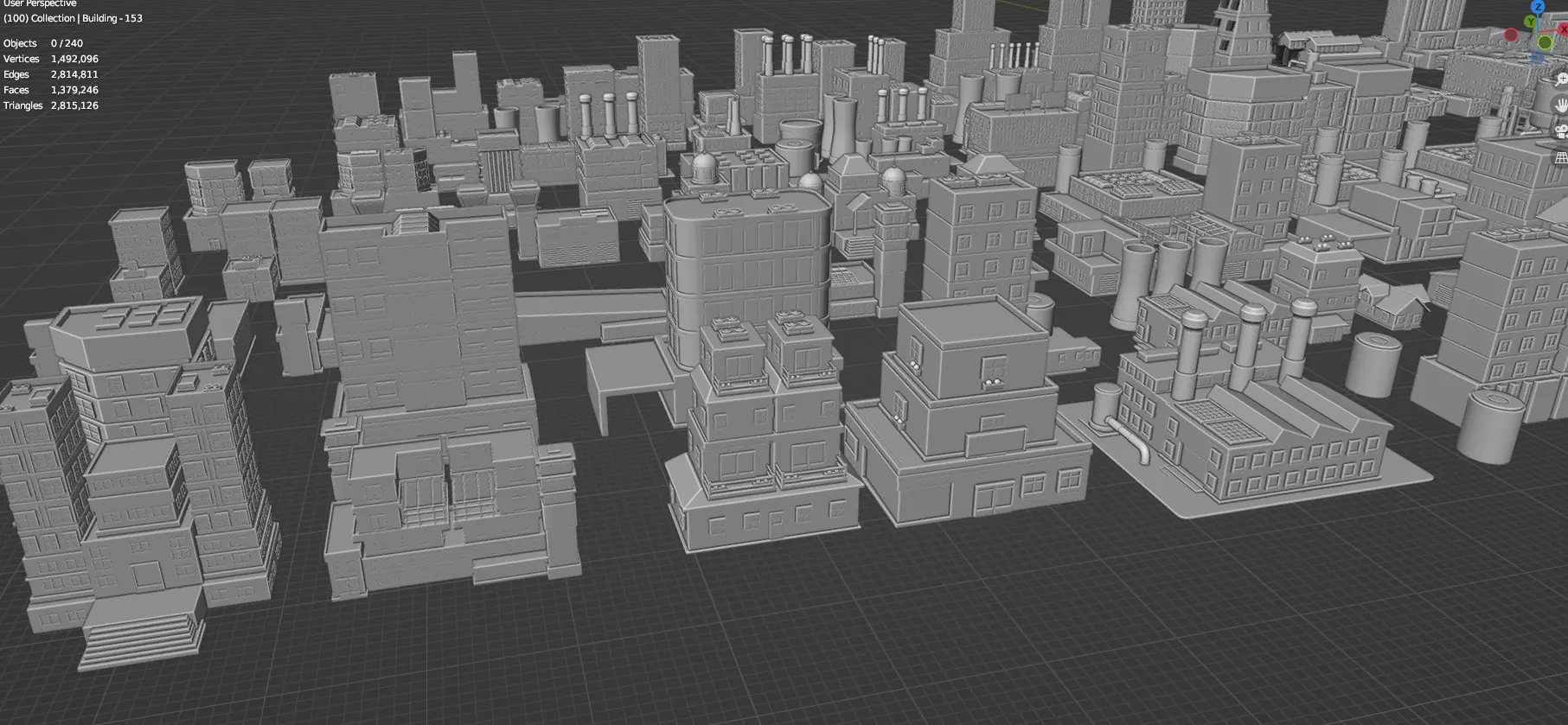 Low Poly City Buildings Pack Of 280 - Game Ready - Untextured Low-poly 3D model_109