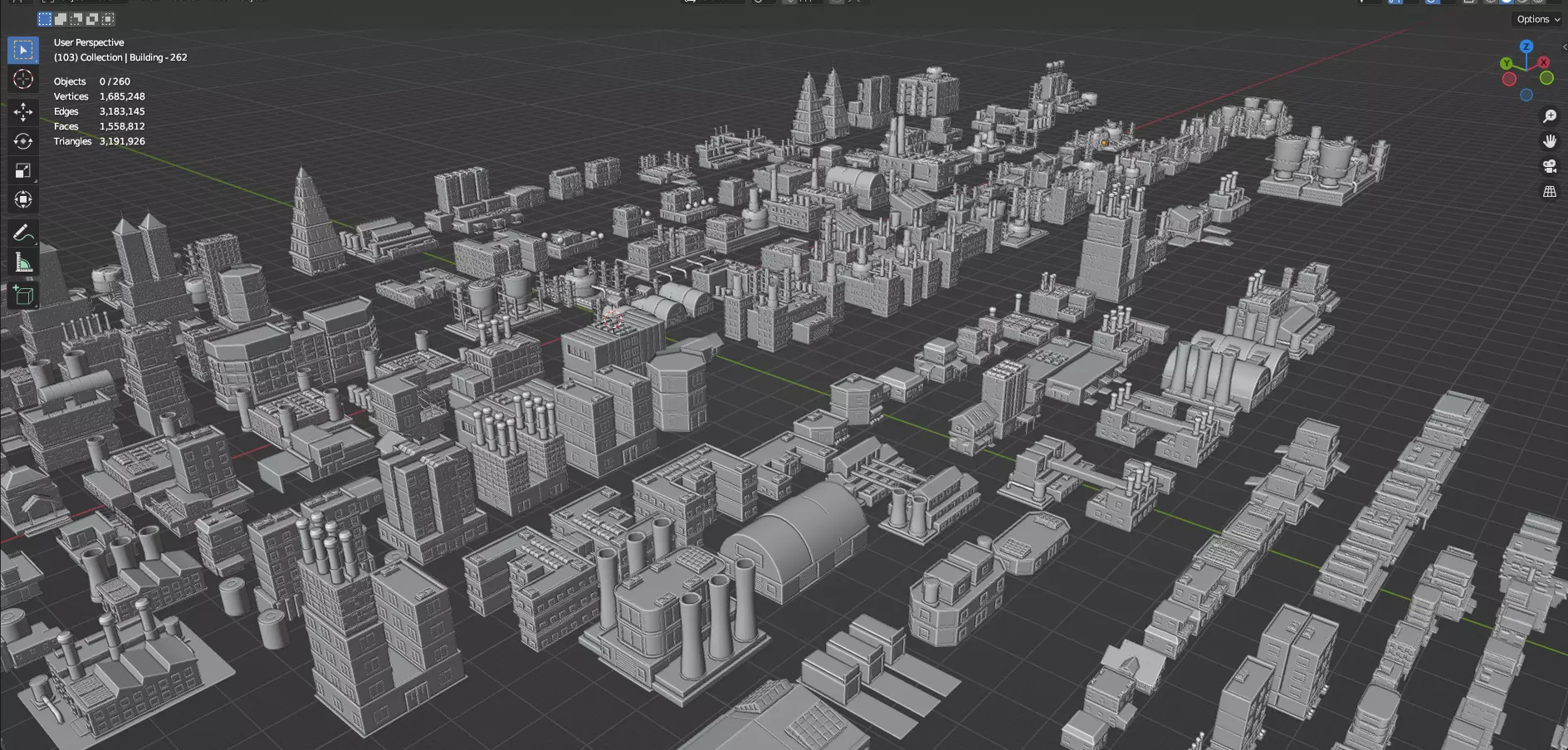 Low Poly City Buildings Pack Of 280 - Game Ready - Untextured Low-poly 3D model_91