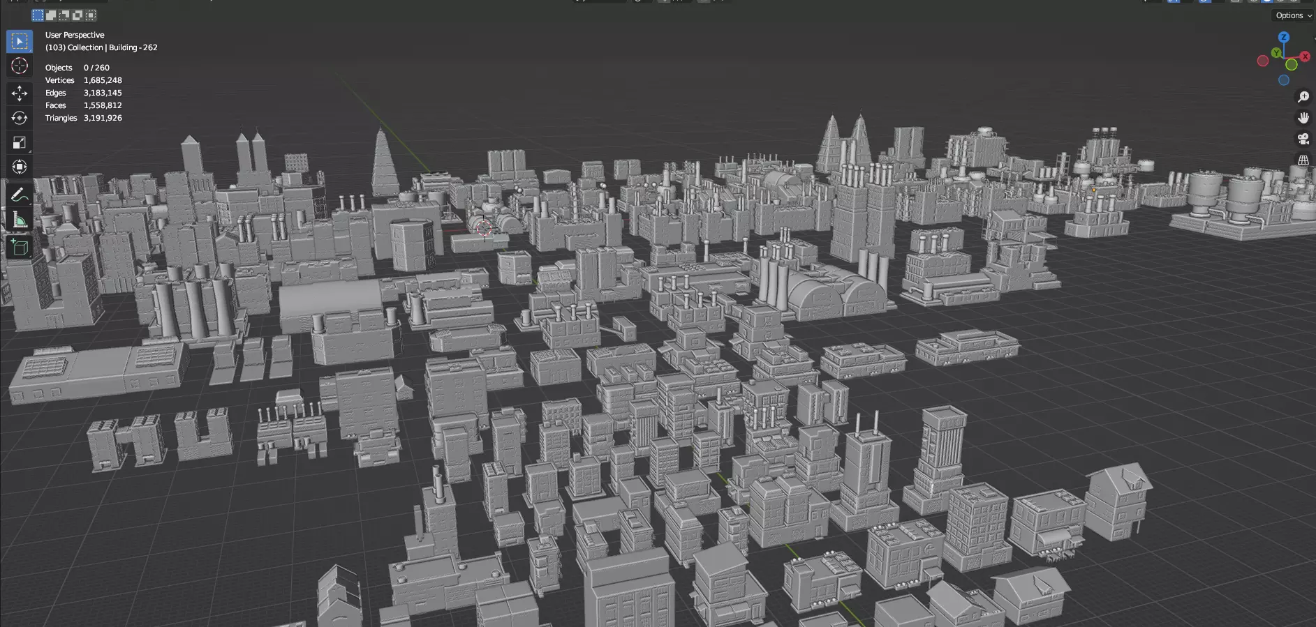 Low Poly City Buildings Pack Of 280 - Game Ready - Untextured Low-poly 3D model_81