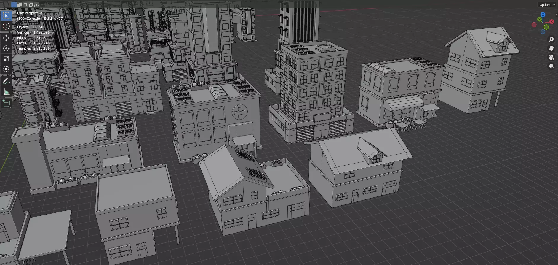 Low Poly City Buildings Pack Of 280 - Game Ready - Untextured Low-poly 3D model_49
