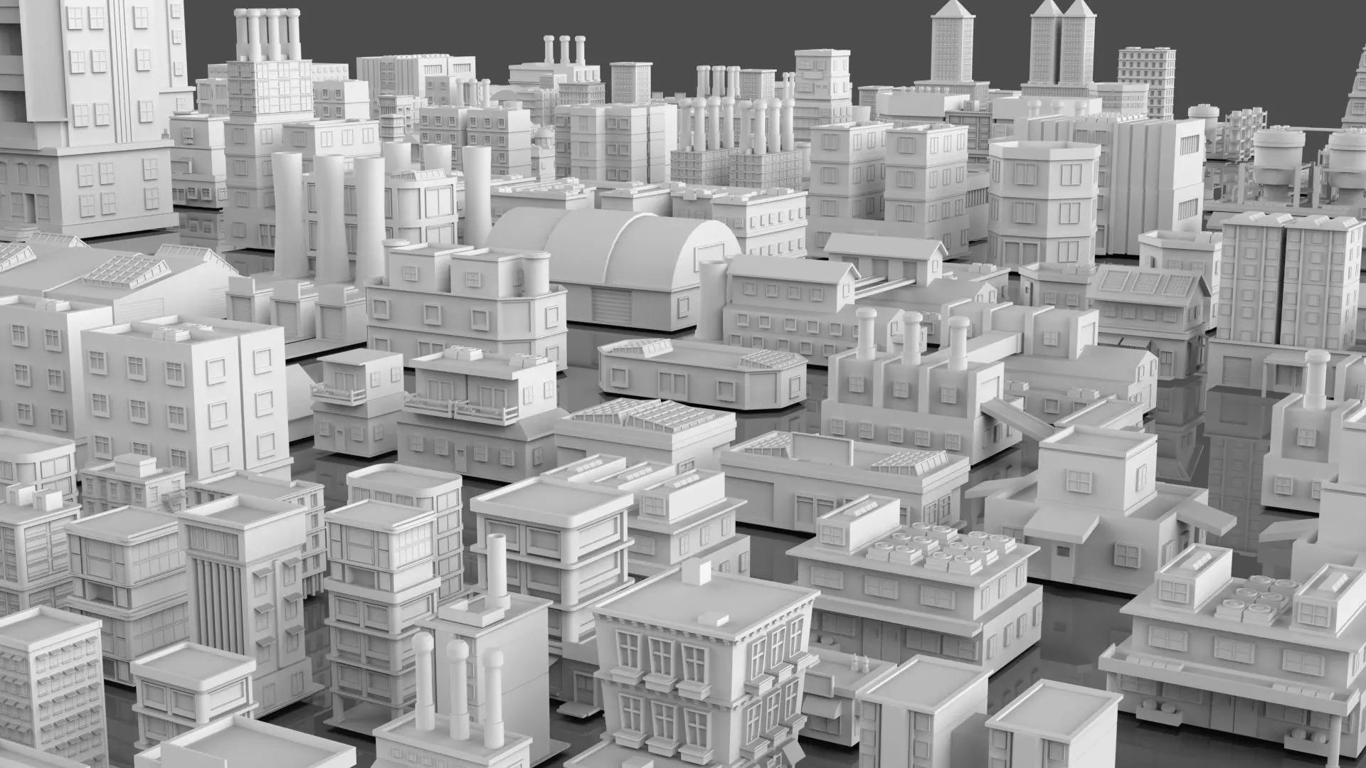 Low Poly City Buildings Pack Of 280 - Game Ready - Untextured Low-poly 3D model_10