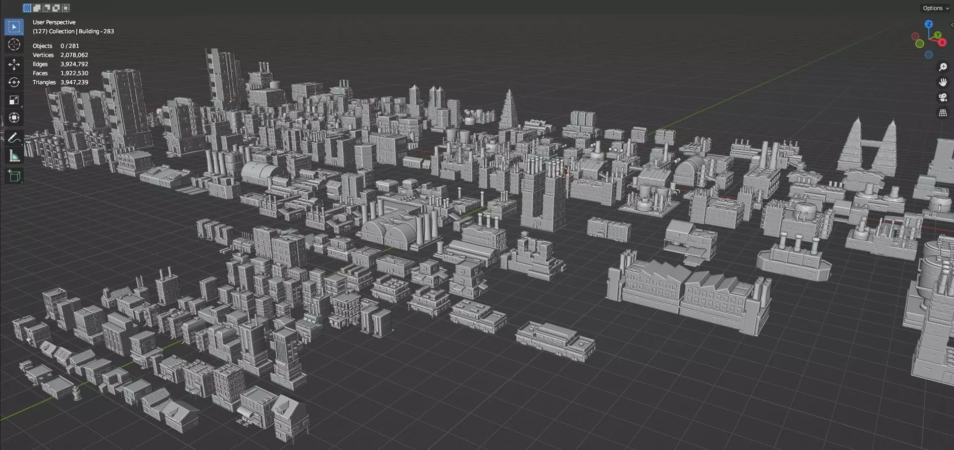 Low Poly City Buildings Pack Of 280 - Game Ready - Untextured Low-poly 3D model_129