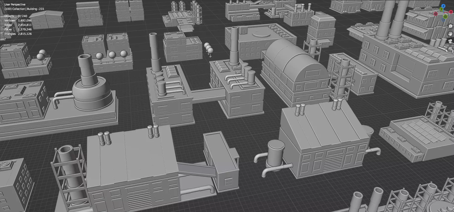 Low Poly City Buildings Pack Of 280 - Game Ready - Untextured Low-poly 3D model_86