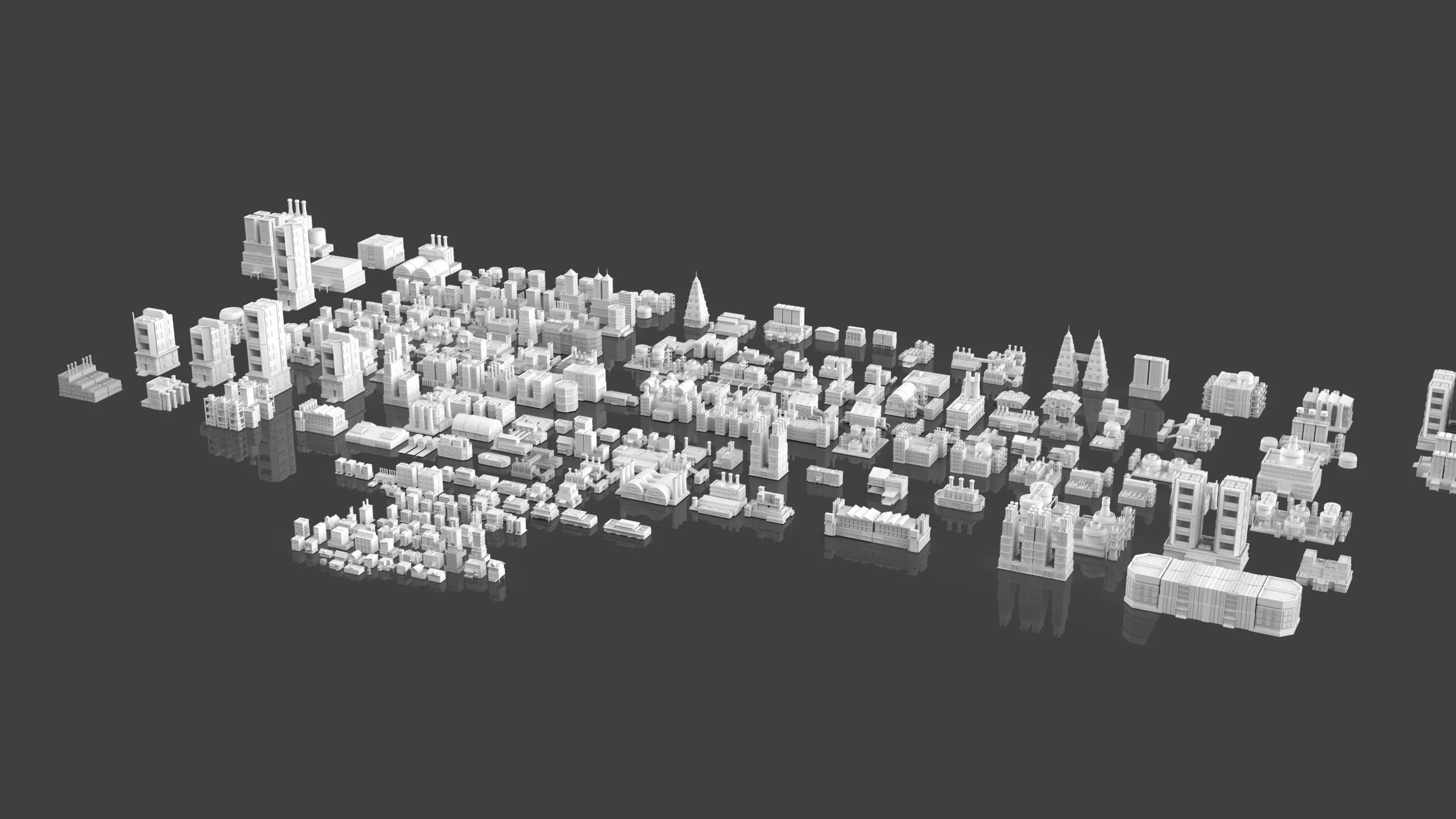 Low Poly City Buildings Pack Of 280 - Game Ready - Untextured Low-poly 3D model_1
