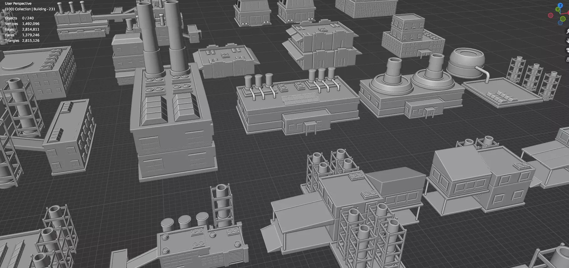 Low Poly City Buildings Pack Of 280 - Game Ready - Untextured Low-poly 3D model_106