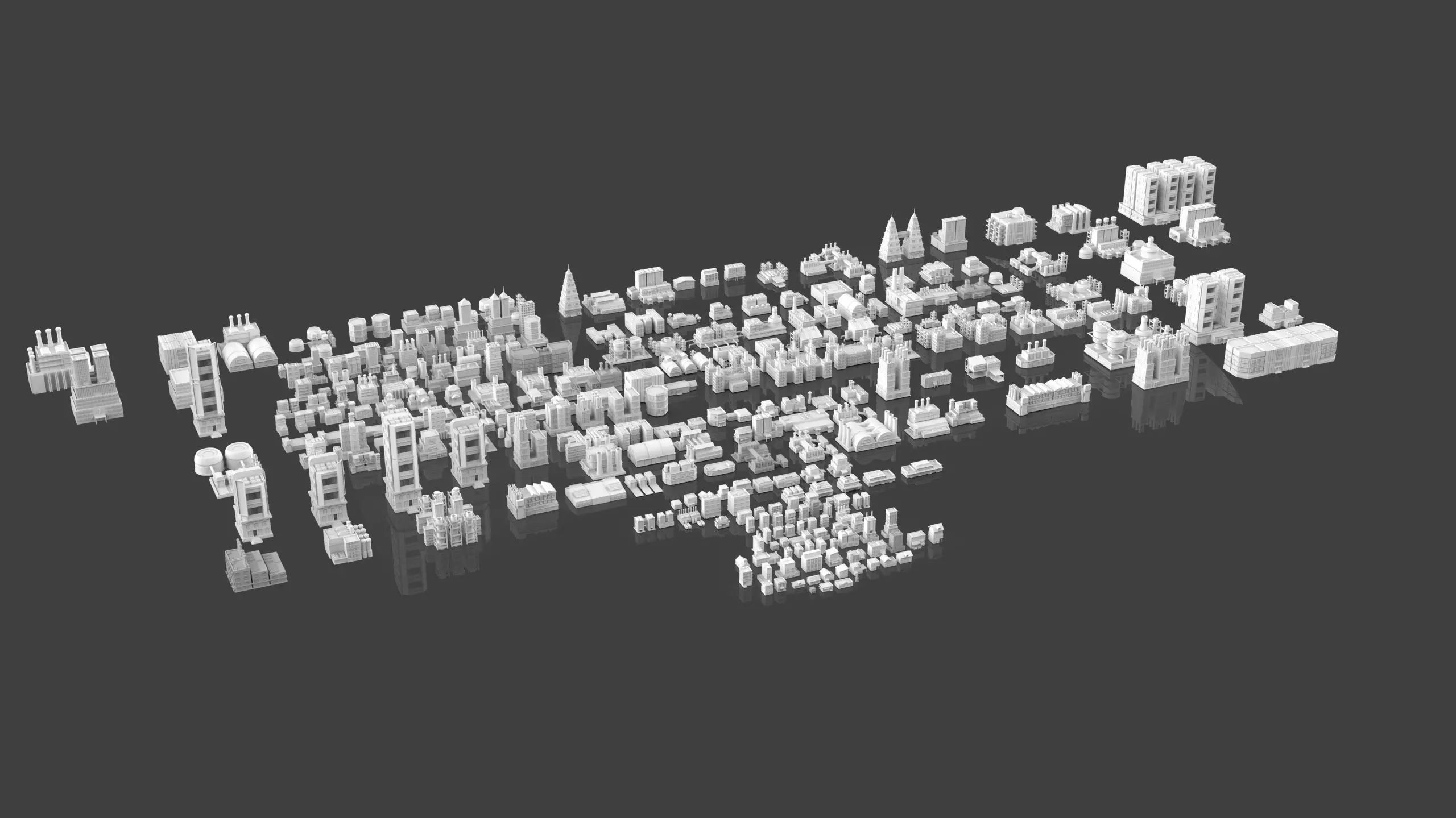 Low Poly City Buildings Pack Of 280 - Game Ready - Untextured Low-poly 3D model_9