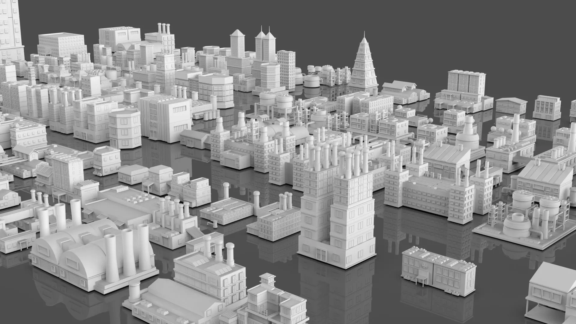 Low Poly City Buildings Pack Of 280 - Game Ready - Untextured Low-poly 3D model_68