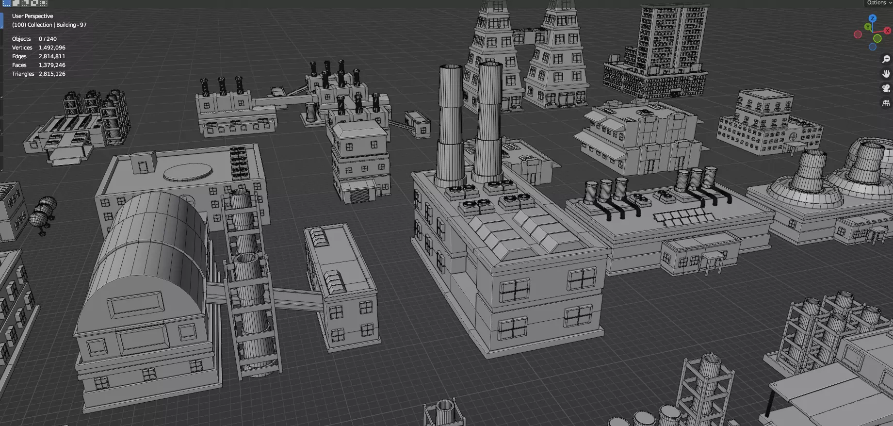 Low Poly City Buildings Pack Of 280 - Game Ready - Untextured Low-poly 3D model_23