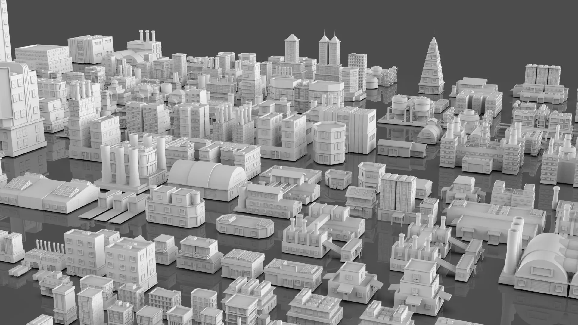 Low Poly City Buildings Pack Of 280 - Game Ready - Untextured Low-poly 3D model_69