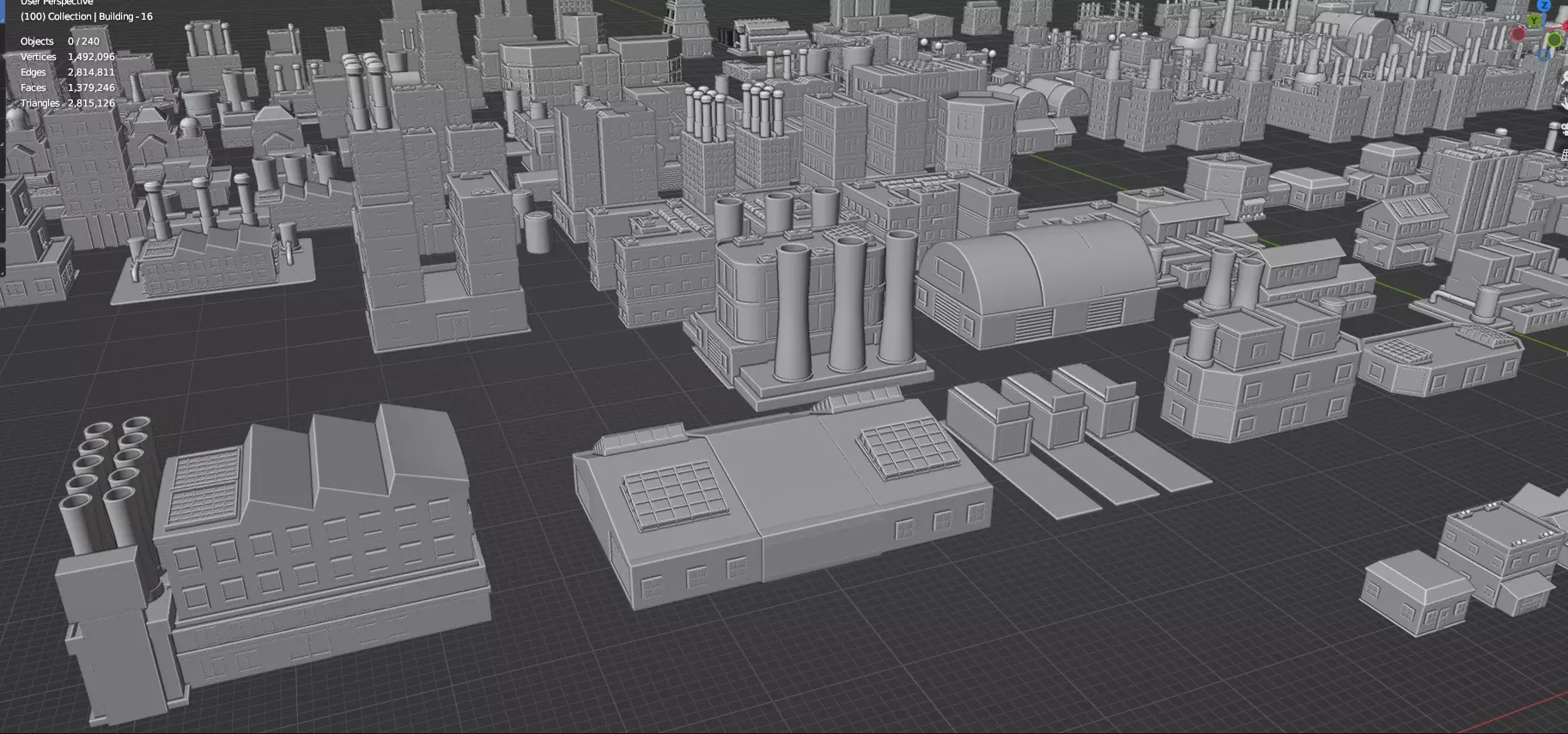 Low Poly City Buildings Pack Of 280 - Game Ready - Untextured Low-poly 3D model_107