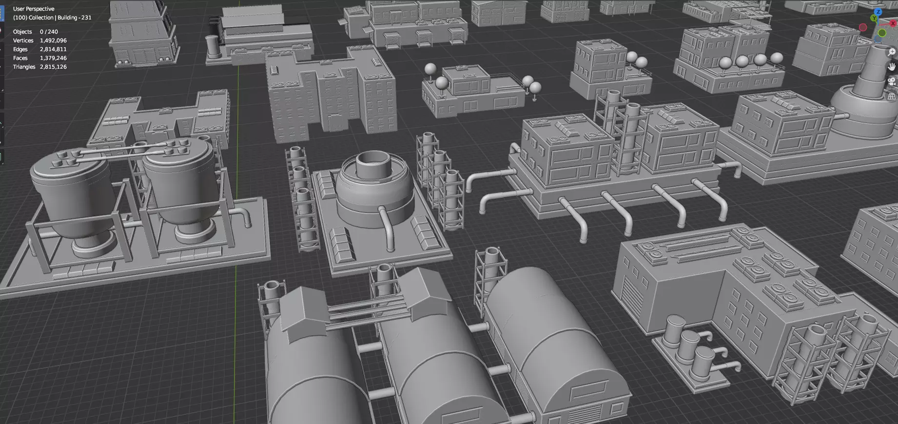 Low Poly City Buildings Pack Of 280 - Game Ready - Untextured Low-poly 3D model_99