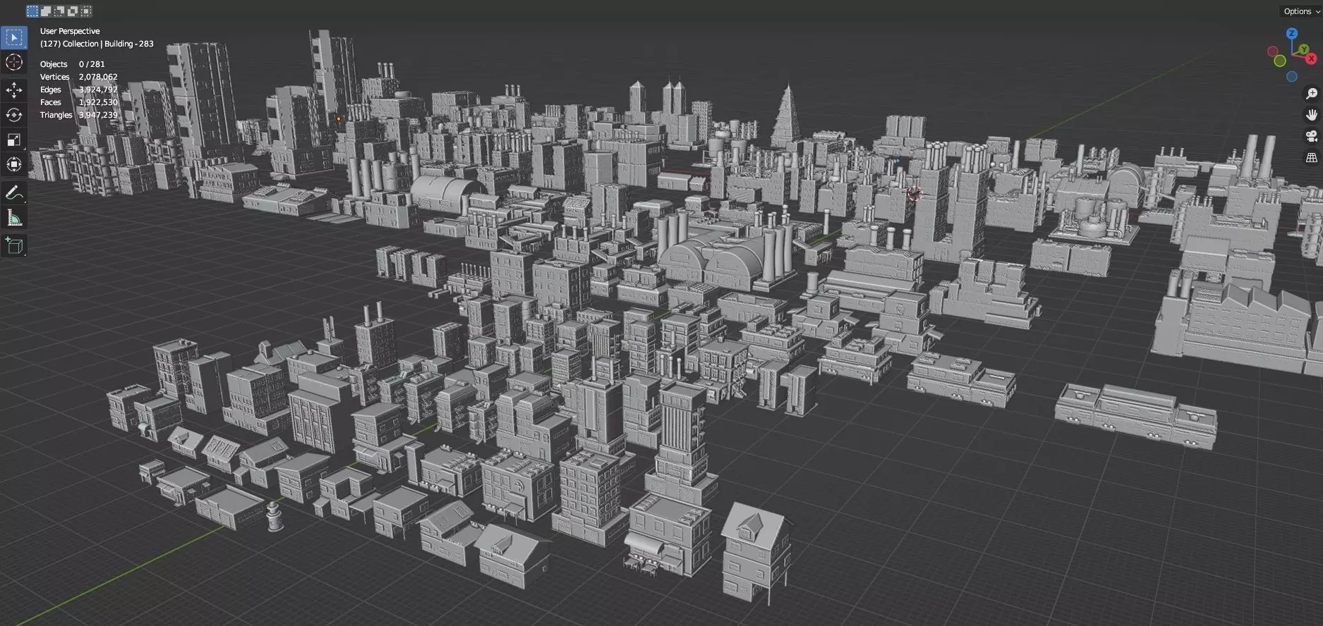 Low Poly City Buildings Pack Of 280 - Game Ready - Untextured Low-poly 3D model_76