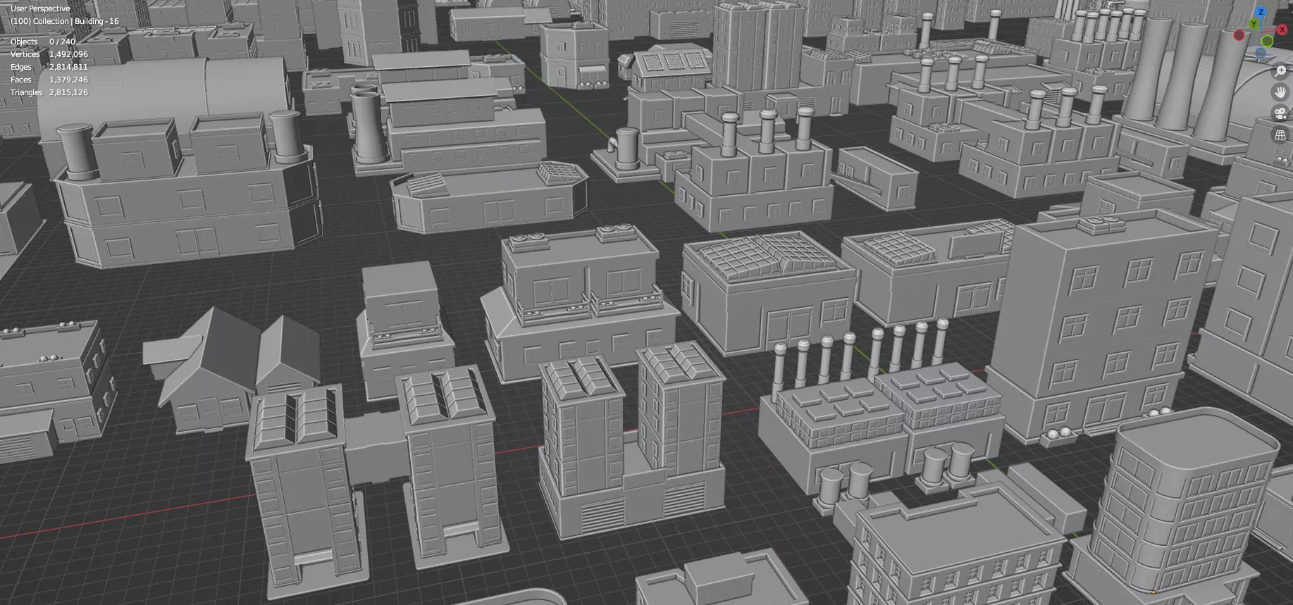 Low Poly City Buildings Pack Of 280 - Game Ready - Untextured Low-poly 3D model_124