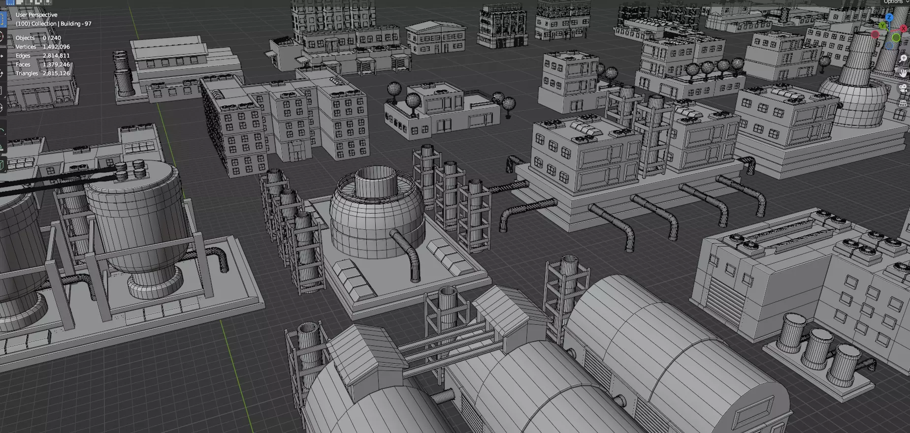 Low Poly City Buildings Pack Of 280 - Game Ready - Untextured Low-poly 3D model_22