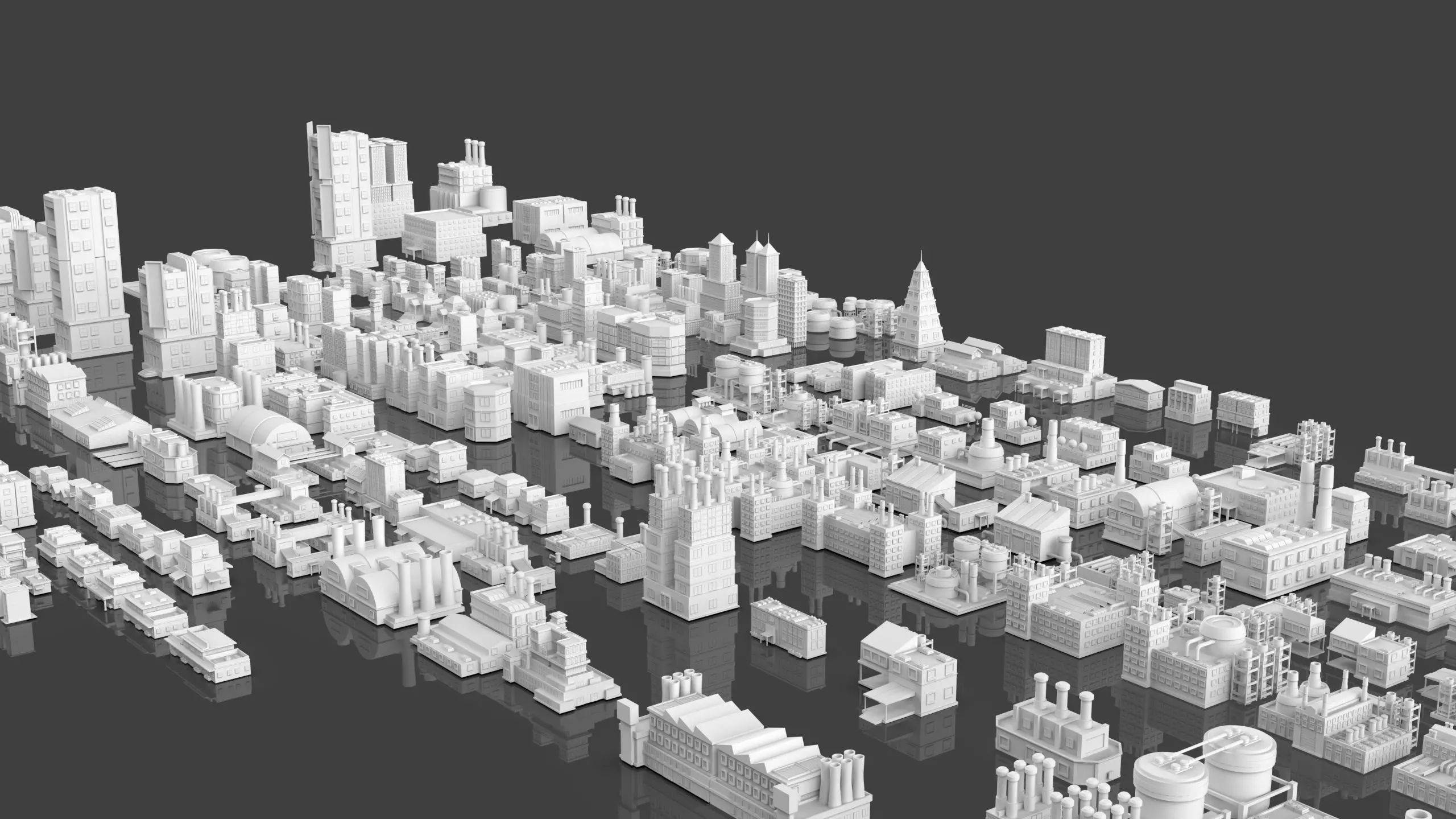 Low Poly City Buildings Pack Of 280 - Game Ready - Untextured Low-poly 3D model_4