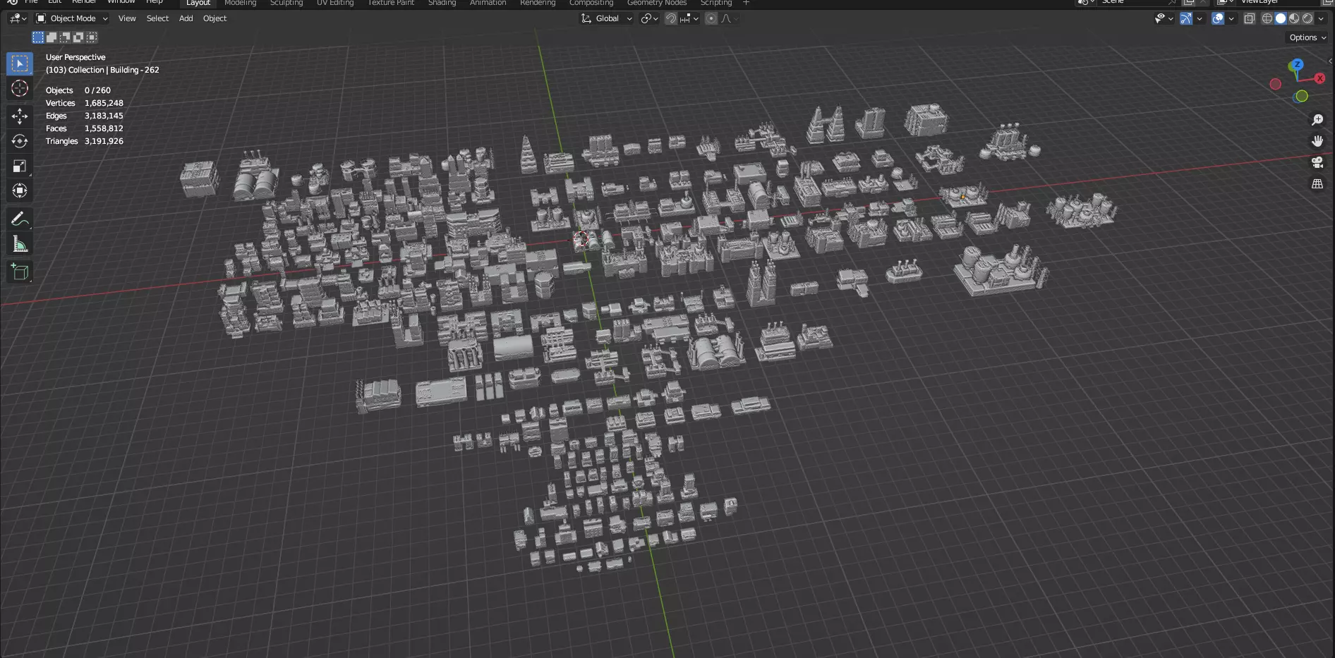 Low Poly City Buildings Pack Of 280 - Game Ready - Untextured Low-poly 3D model_92